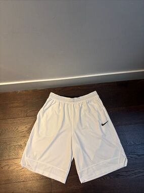 Nike White Men’s Athletic Shorts with Black Swoosh